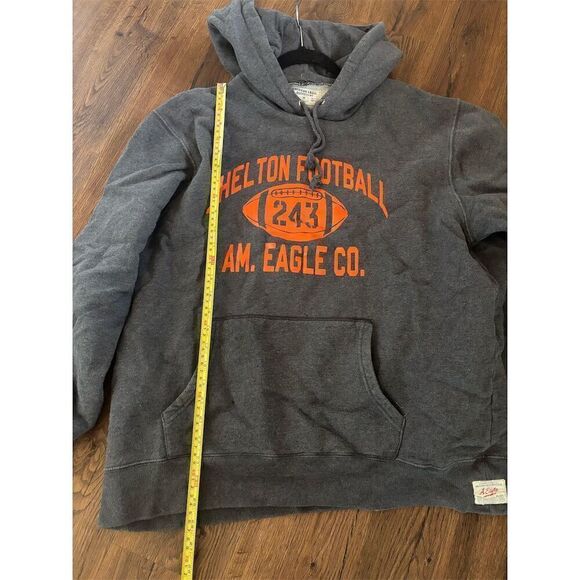 American Eagle Men's Standard Vintage Gray Football Hoodie Large Pullover - Picture 8 of 9